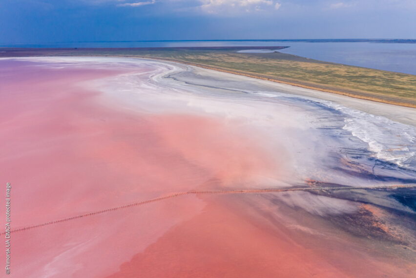 Соленое розовое озеро на Арабатской Стрелке